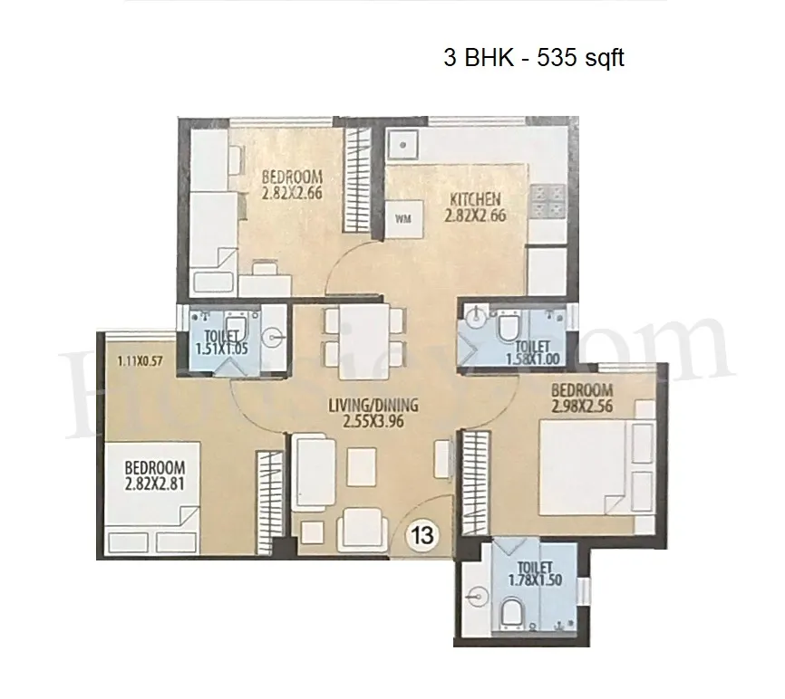 Hubtown Harmony Unit plan - 535 sq.ft.